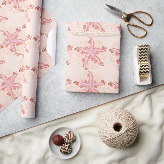 Sjöstjärna och korall Rosa Pastellmönster Presentpapper (Hantverk)