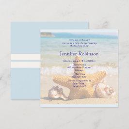Sjöstjärna och snigelskal på strand Baby Shower Inbjudningar