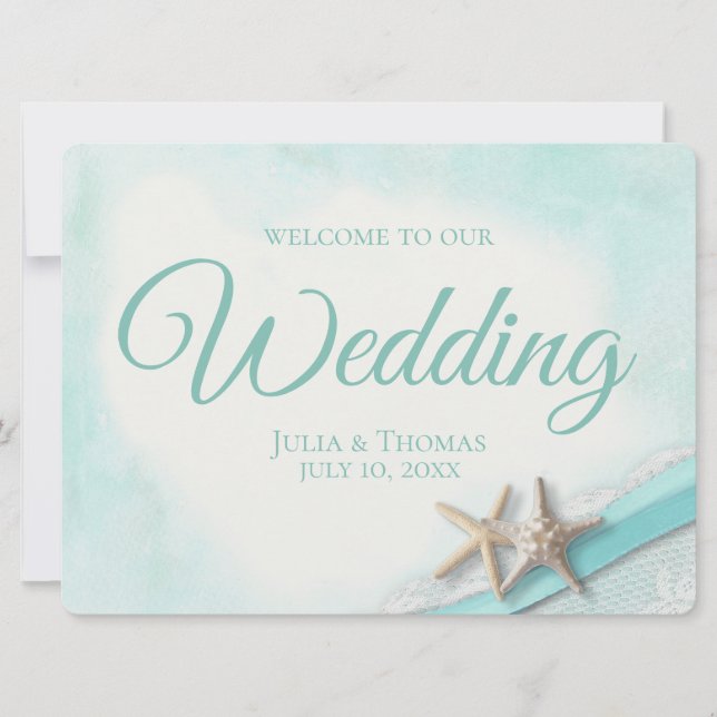 Sjöstjärna och spets Vintage Strand Välkomstskylt Inbjudningar (Framsida)