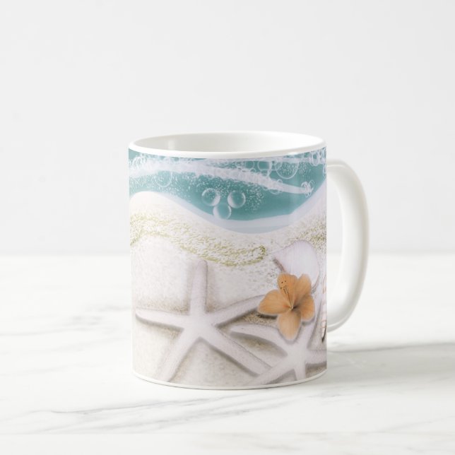 Sjöstjärna på stranden turkost hav vatten tropisk kaffemugg (Framsida höger)