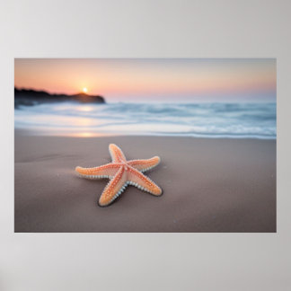 Sjöstjärna som ligger på en strand poster