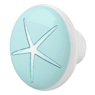 Sjöstjärna Strand Teal Blå Vit Hav Dekor Modern Knopp