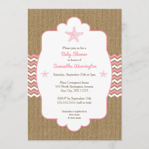 Sjöstjärnaflickababy shower inviterar rosa burlap inbjudningar