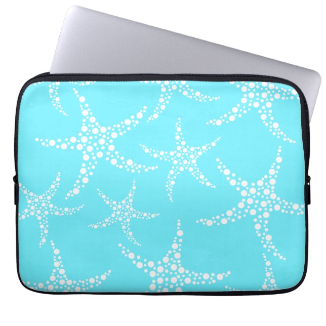 Sjöstjärnamönster i turkos och White. Laptop Sleeve (Framsidan)