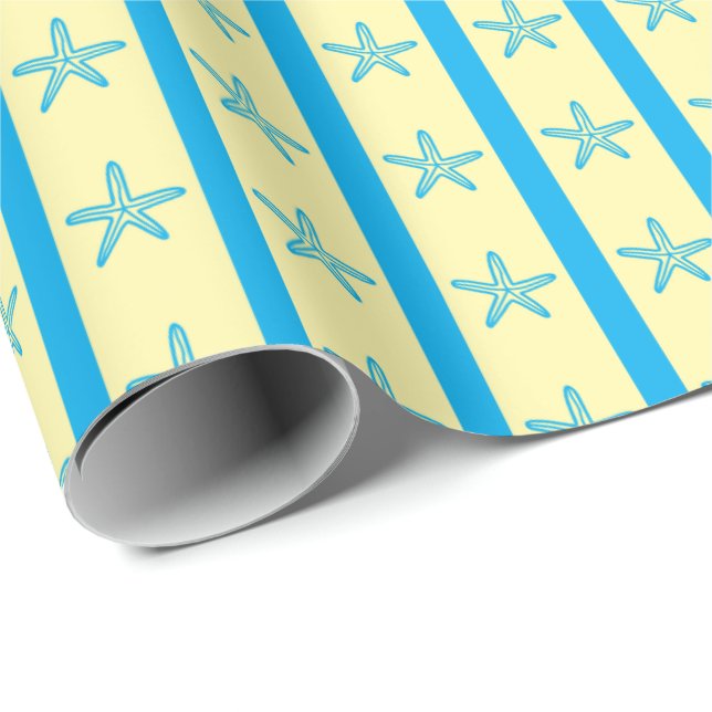 Sjöstjärnor & djärva ränder Sommarfödelsedags Söml Presentpapper (Rullad Hörn)