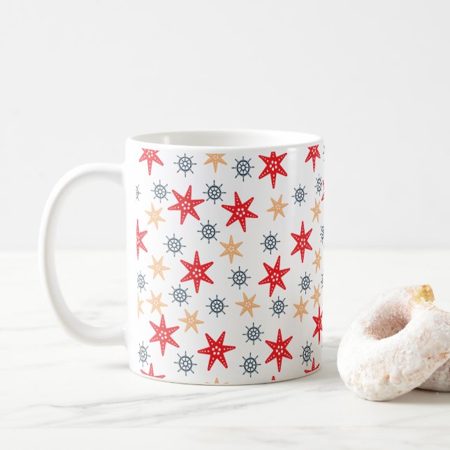 Sjöstjärnor och rattmönster kaffemugg (Med munk)