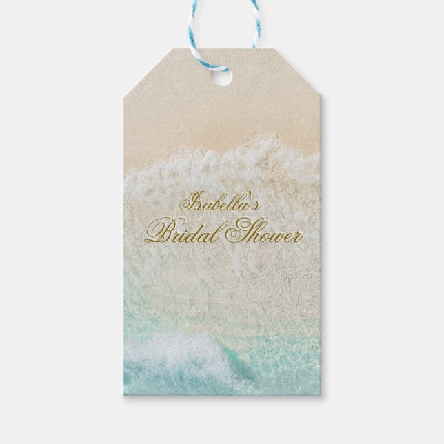 Sjöstjärnor och Skal Tropisk Strand Bröllopsdusch Presentetikett (Framsidan)