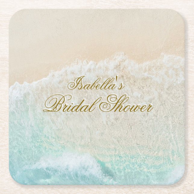 Sjöstjärnor och Skal Tropisk Strand Bröllopsdusch Underlägg Papper Kvadrat (Framsidan)