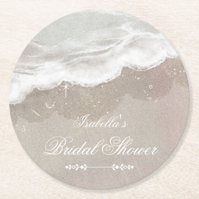 Sjöstjärnor och Skal Tropisk Strand Bröllopsdusch Underlägg Papper Rund (Framsidan)