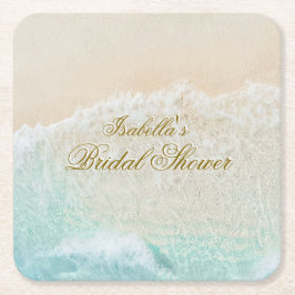 Sjöstjärnor och Skal Tropisk Strand Bröllopskalas Underlägg Papper Kvadrat