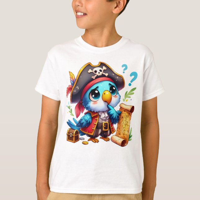 Sjöströvare Papegoja Söt Äventyrs Konst T Shirt (Framsida)
