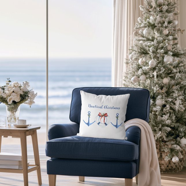 Sjötids båtanker och livring semester kudde (Sail Away Christmas Pillow)