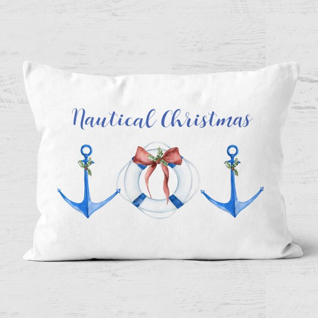 Sjötids båtanker och livring semester prydnadskudde (Sail Away Nautical Christmas Pillow)