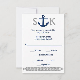 Sjövärdigt Ankar RSVP-kort Navy och Grått OSA Kort