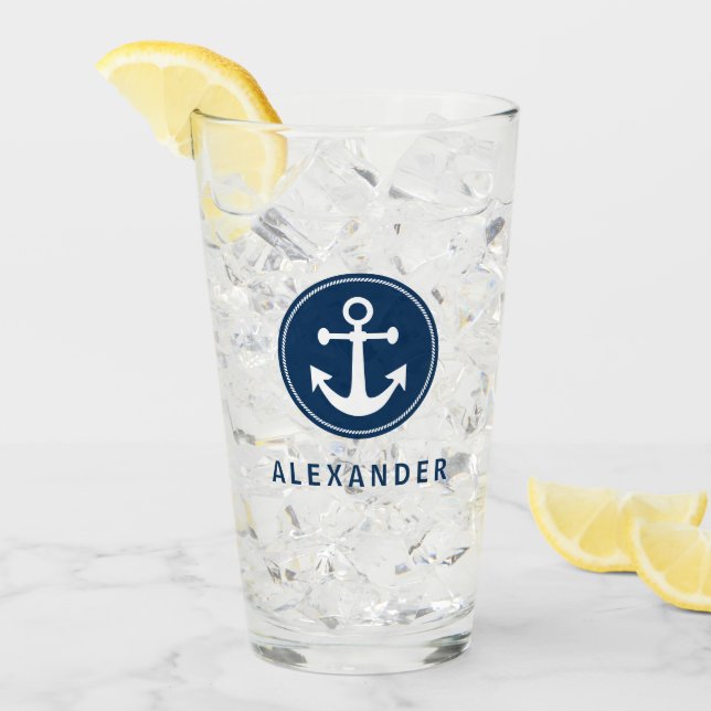 Sjövärdigt Ankarrep Navyblå Anpassad Glaskopp (Framsida Ice)