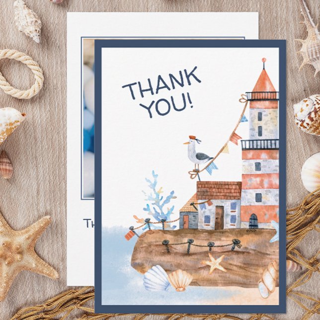 Sjövistelfoto Tack Kort (Custom photo nautical thank you card.)
