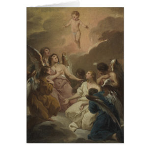 Sju Änglar Adoring the Kristus Child Religiösa Hälsningskort