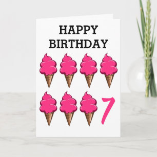 Sju år gamla flickor Birthday Cute Rosa Ice Creams Kort