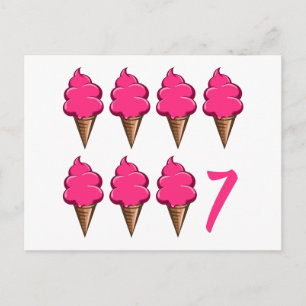 Sju år gamla flickor Birthday Cute Rosa Ice Creams Vykort