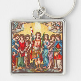Sju Archangels (CP 001; Chromolithograph) Fyrkantig Silverfärgad Nyckelring