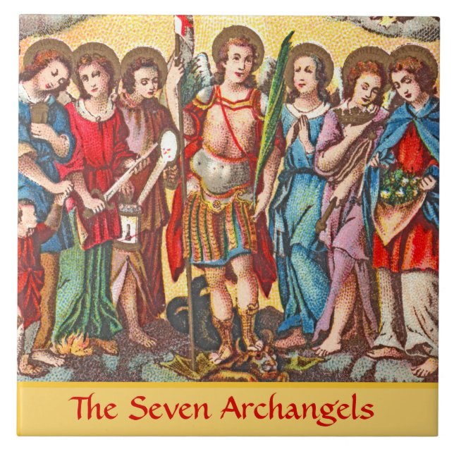 Sju Archangels (CP 001; Chromolithograph) Kakelplatta (Framsidan)
