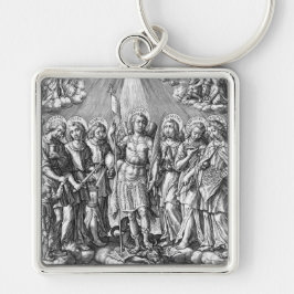 Sju Archangels (M 034; Engrave) Fyrkantig Silverfärgad Nyckelring