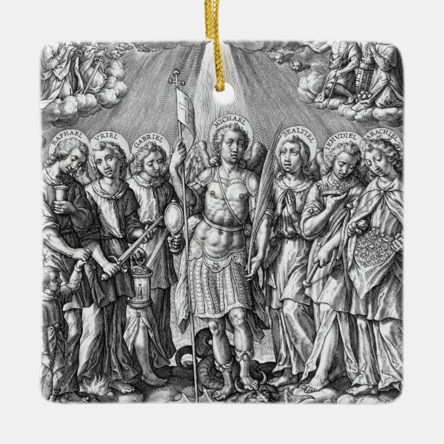 Sju Archangels (M 034; Engrave) Julgransprydnad Keramik (Framsida)