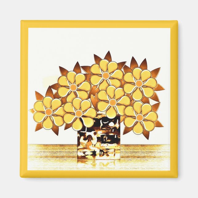 Sju blommor och Vas Gult Magnet (Framsidan)