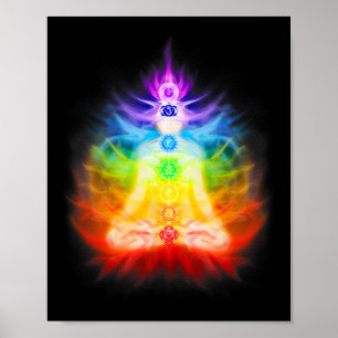 Sju chakran och utstrålning av energi Aura Yoga Me Poster