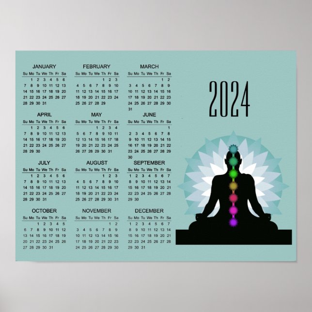 Sju Chakras Yoga Design 2024 Kalender Poster (Framsidan)
