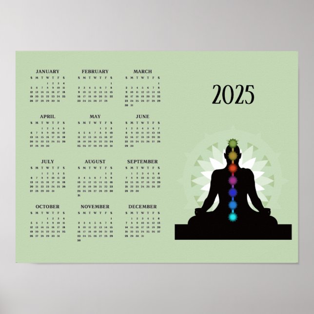 Sju Chakras Yoga Design 2025 Kalender Poster (Framsidan)