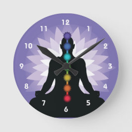 Sju Chakras Yoga Position Design Wall Clock Rund Klocka