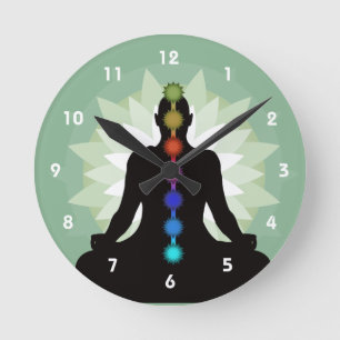 Sju Chakras Yoga Position Design Wall Clock Rund Klocka