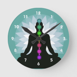 Sju Chakras Yoga Position Design Wall Clock Rund Klocka