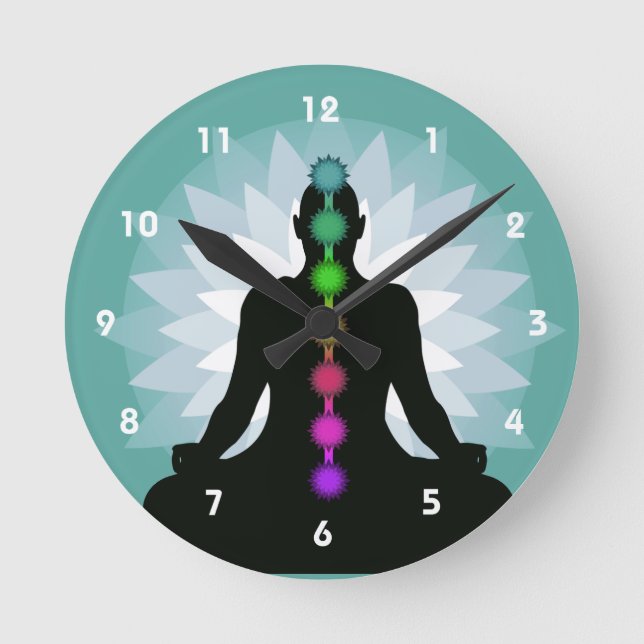 Sju Chakras Yoga Position Design Wall Clock Rund Klocka (Framsida)