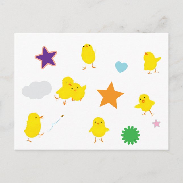 Sju Cute Baby-Chickar vykort (stjärnor) (Framsida)