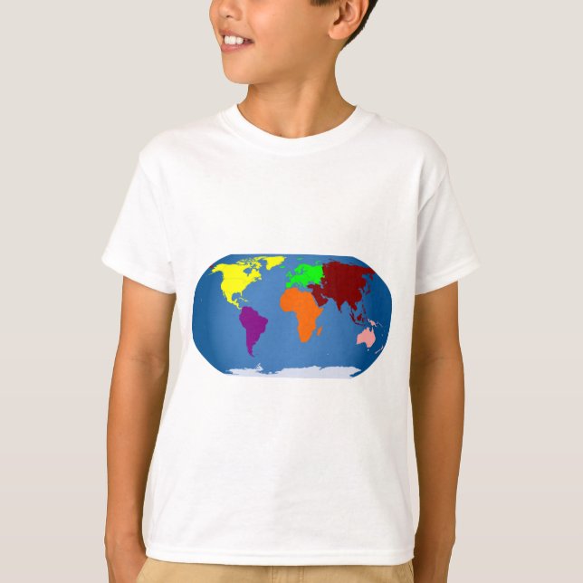 Sju färgade kontinentar t-shirt (Framsida)