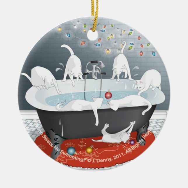 Sju flugsmällor, ingen simning! julgransprydnad keramik (Framsidan)