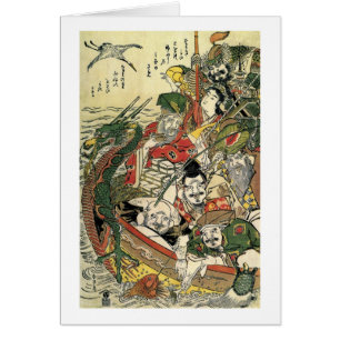 Sju gudar av Bra Fortune Hokusai Fine Art Hälsningskort