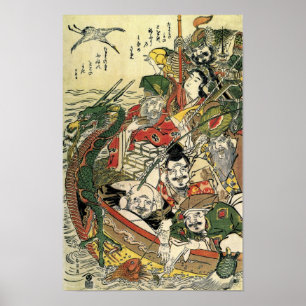 Sju gudar av Bra Fortune Hokusai Fine Art Poster