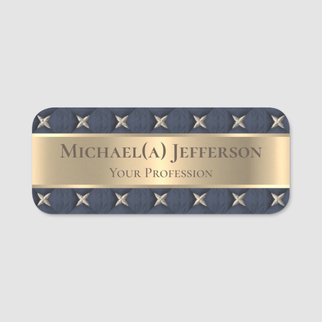 Sju gyllene stjärnor på blått: Elegant Namnbricka (Framsida)