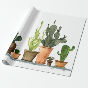 Sju hand plockade vattenfärgskoncactus in brunn (g presentpapper