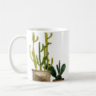 Sju hand plockade vattenfärgskoncactus in brunn ( kaffemugg