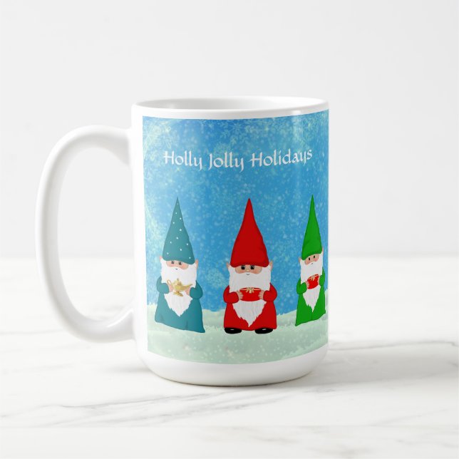 Sju julgnomar på ljusblått kaffemugg (Vänster)