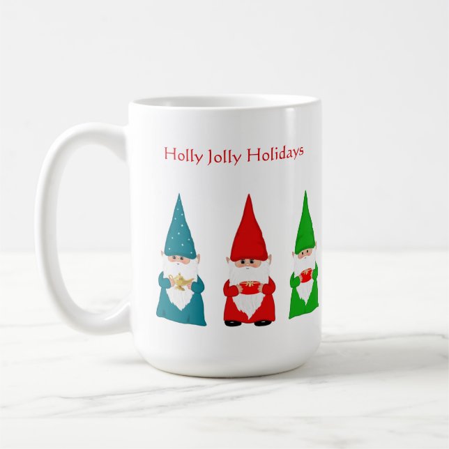 Sju julgnomar på vit bakgrund kaffemugg (Vänster)