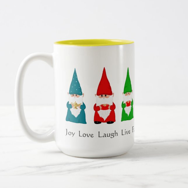 Sju julgnomar på vit kaffemugg (Vänster)
