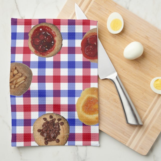 Sju Kolaches på tjeckiskt kökshandduk (Vikt i Fjärdedel)