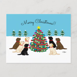 Sju Labradors och Julgran Helg Vykort