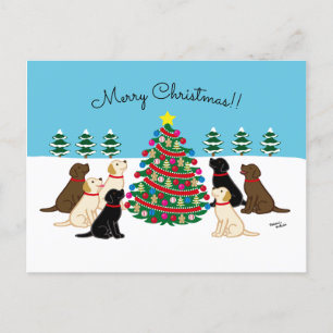 Sju Labradors och Julgran Helg Vykort