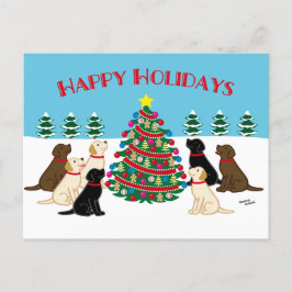 Sju Labradors och Julgran Vykort